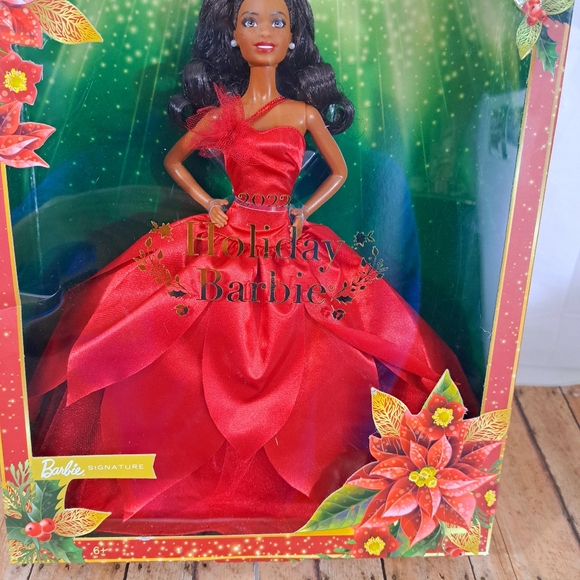 Barbie Signature 2022 Holiday Black Hair Red Gown Collectible 12" Do… - Picture 10 of 10